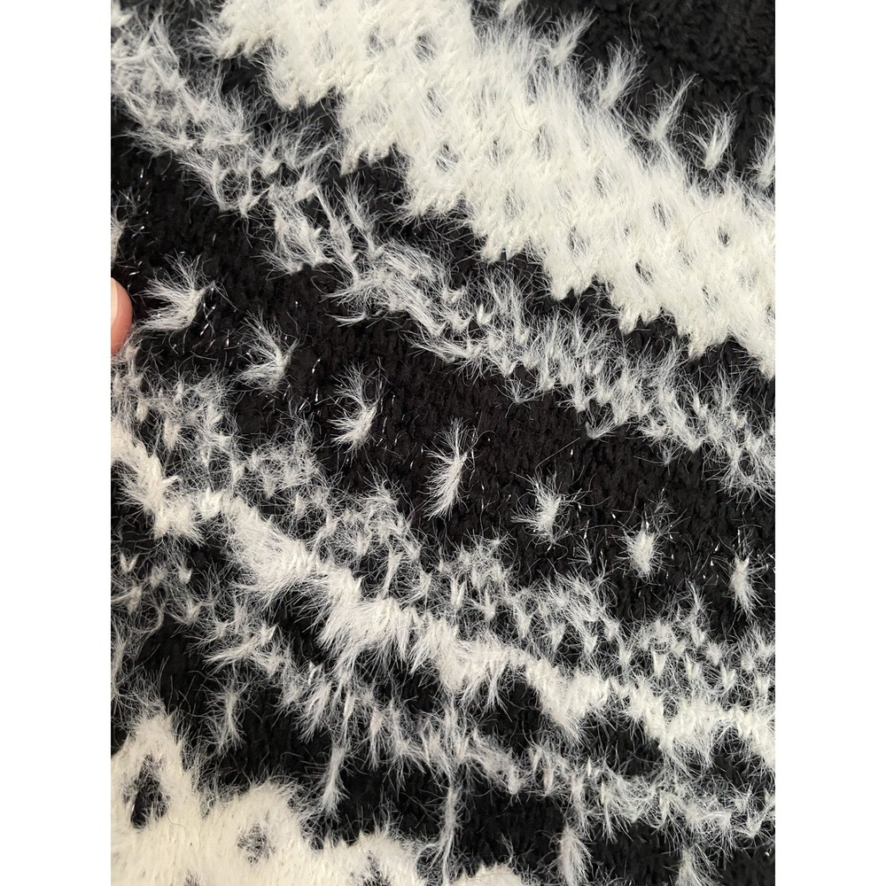 Talbots NWT Fair Isle Fuzzy Long Sleeve Black White Sweater. Size Medium.‎ - Picture 3 of 11